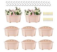 ORIMERC Confezione da 8 fioriere da appendere alla parete, in plastica, stile retrò, per ringhiere, piante, fiori, vasi in plastica, per balcone, recinzione, giardino, esterni e interni, beige