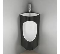 Orinatoi Angolari in Ceramica per Uomo con Lavabo e Rubinetto con Sensore, Orinatoio a Parete Anti-goccia per Bagno di Casa, Hotel Commerciale, Garage, Bar(Black)