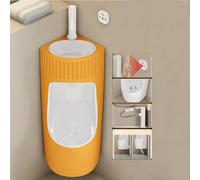 Orinatoio a Parete 2-in-1 con Lavandino e Rubinetto, Orinatoio Uomo con Sciacquone Automatico, Orinatoio Domestico e Commerciale, Ceramica, Doppio Scarico(Yellow)