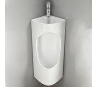 Orinatoio Angolare in Ceramica 2-in-1 con Lavabo | Urinale a Parete per Uomo con Scarico Automatico a Sensore, Orinatoio Antispruzzo per Bagno(White)
