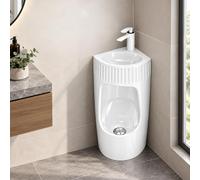 Orinatoio in Ceramica con Lavabo per Uomo, Modello a Parete 2 in 1 | Lavabo con Rubinetto, Scarico a Parete o Pavimento, Design Salvaspazio(White Faucet)