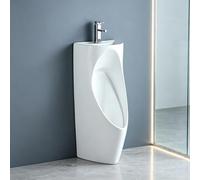 Orinatoio in Ceramica con Rubinetto, Lavabo 2-in-1 Sospeso o a Terra | Risparmio idrico. Risciacquo sifonico potente. Bordo anti-schizzo. Smalto liscio(Floor Stand,Silver Hot+Cold Faucet)