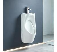 Orinatoio in Ceramica con Rubinetto, Lavabo 2-in-1 Sospeso o a Terra | Risparmio idrico. Risciacquo sifonico potente. Bordo anti-schizzo. Smalto liscio(Wall Mount,Silver Hot+Cold Faucet)