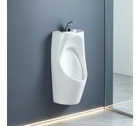 Orinatoio in Ceramica con Rubinetto, Lavabo 2-in-1 Sospeso o a Terra | Risparmio idrico. Risciacquo sifonico potente. Bordo anti-schizzo. Smalto liscio(Wall Mount,Sensor Faucet)