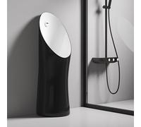 Orinatoio in ceramica moderno per uomo con scarico automatico caratteristiche antiodore, dimensioni compatte per spazi limitati,cliniche e centri fitness(Black+White)