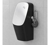 Orinatoio Uomo con Sensore, Orinatoio a Parete in Ceramica con Doccetta | Scarico Automatico Senza Contatto, Scarico a Parete o Pavimento(Black + White)