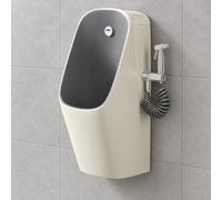 Orinatoio Uomo con Sensore, Orinatoio a Parete in Ceramica con Doccetta | Scarico Automatico Senza Contatto, Scarico a Parete o Pavimento(Cream + Gray)