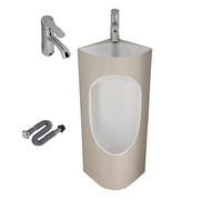Orinatoio Vasino Portatile Angolare da Parete, Orinatoio in Ceramica per Uomo con Lavabo e Rubinetto Adatto a Bagni Pubblici, Pub, Hotel e Altre Occasioni(Beige)