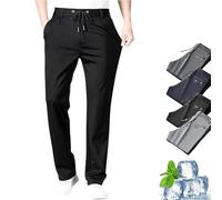 Orinbloom Pantaloni casual leggeri, Airflexion Pull On Ice Silk Comfort Everyday Pantaloni elasticizzati, per uomini sopra i 50 anni, Nero , XL