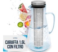 ORINKO Caraffa con Filtro 1,6L - Brocca in Vetro con Coperchio per Bibite, Acqua, Vino o Sangria - Caraffa da Frigorifero con Design Elegante per Cocktail Freddi
