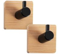 Orion - Ganci da parete autoadesivi, 2 pezzi, bambù, metallo, nero, 4,5 x 4,5 cm, ganci per cucina, bagno, corridoio, senza fori