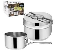 orion group Set di pentole da campeggio in acciaio inox | pentola, pentola, coperchio - piatti | pentole per scout, pentole militari, stoviglie da campeggio, 3 pezzi