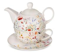 orion group Teiera con tazza - Set 2 in 1 in porcellana con coperchio e piattino - Ideale per servire tè, erbe aromatiche o caffè - Lavabile in lavastoviglie - Idea regalo
