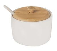 orion group Zuccheriera in porcellana con coperchio e cucchiaio | Altezza 6,5 cm | Porcellana bianca e legno di bambù | Vestito per caffè bar contenitore di zucchero ecologico