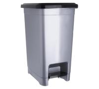 Orion Pattumiera a pedale stretta da 10 l, in plastica, con coperchio e pedale, per cucina, bagno e ufficio, pattumiera compatta con supporto per sacchetti della spazzatura, grigio/nero, 28 x 21 x 35