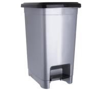 Orion - Pattumiera a pedale stretta da 15 l, in plastica con pedale e coperchio, per cucina, bagno e ufficio, per la raccolta differenziata, grigio/nero, 31 x 24 x 39 cm