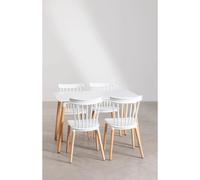ORION91 ALCIONE Set Tavolo rettangolare (120x80x75 cm) + 4 sedie bianche Gambe in faggio (83x48x5,5 cm) Sala da pranzo Ufficio Soggiorno Teleologia Cucina - SpazioLuzio