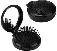 Orivin 2 pezzi Mini spazzola per capelli con specchio, rotonda pieghevole tascabile da viaggio, pettine massaggiante compatto, strumenti per lo styling per uomini, donne e ragazze (nero)