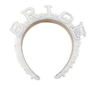Orivin Cerchietto per capelli con perle a tesa larga, cerchietto per capelli con perle bianche e lettere, accessorio per capelli da sposa