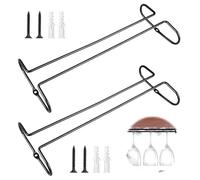 Orixo 2 Pezzi Porta Bicchieri Sospesi, 26.5cm X 11.5cm Porta Calici Sottopensile Compatibile Fondo 4cm-9cm bicchiere per bere, Metallo Portabicchieri Sospeso per Bar, Armadi Vino (Nero)