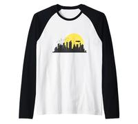 Orizzonte, con, Zeppelin, e, edifici Maglia con Maniche Raglan