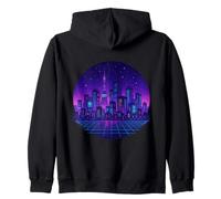 orizzonte della città di vaporwave Felpa con Cappuccio