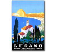Orjdjz Wxkbl Lugano Poster di viaggio Svizzera Viaggio Tela Arte della parete Lugano Stampe di viaggio Pittura vintage per la decorazione della parete domestica Immagine 50x70cmx1 senza cornice