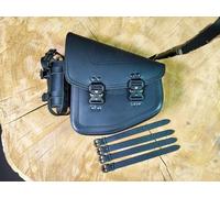 ORLETANOS Bullet Blackline Compatibile con Heritage Telaio Star, Harley Davidson, Borsa da sella lato sinistro, tasche laterali laterali, tasca porta attrezzi Fatbob 2020, pelle nera
