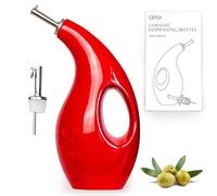 ORNA THE SOUL OF YOUR HOME ORNA - Dispenser per olio in ceramica con 2 versatori, 700 ml, con beccucci in acciaio inox, per olio d'oliva, aceto, sciroppo, colore: rosso, OCB-24-700
