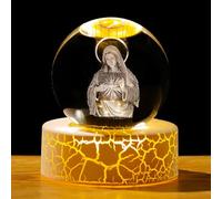 Ornalrist - Statuina 3D della Vergine Maria di 6 cm con sfera di cristallo e base con luce calda, regalo cattolico per donne, statua religiosa cristiana di Maria, oggetto da collezione ornamentale