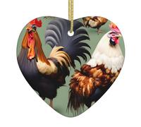 Ornamenti a forma di cuore in ceramica a forma di gallo e pollo, decorazioni per albero di Natale alla moda e nuove