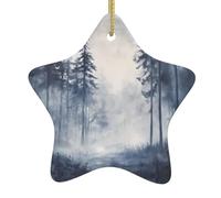 Ornamenti a forma di stella in ceramica con motivo foresta nella nebbia, perfetti per feste di Natale in famiglia, caminetti e tavoli per le vacanze