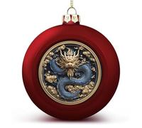 Ornamenti a sfera di Natale con drago cinese dorato infrangibili da appendere palline di Natale per la decorazione dell'albero di Natale, palline rosse per albero di Natale per feste di nozze