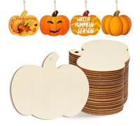 Ornamenti a zucca in legno da dipingere, 24 pezzi ritagli in legno di zucca, ornamenti in legno Kurbis, 3,5 x 3 pollici, adatti per Halloween, artigianato, decorazioni autunnali da appendere (A)
