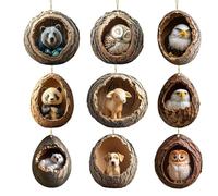 Ornamenti animali per albero di Natale - Decorazioni animali in acrilico 2D per albero e feste familiari | 9 pezzi ornamento charm per portachiavi zaino da parete specchio auto