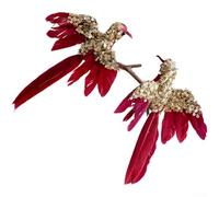 Ornamenti artistici moderni a forma di uccellino in schiuma con piume simulate e colibrì, per decorare l'albero di Natale (rosso)