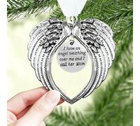 Ornamenti commemorativi natalizi con ali d'angelo, I Have a Angel Watching Over Me I Call Her Mom in Memory of Loss Loved One in Heaven, regalo per albero di Natale da appendere all'albero di Natale