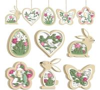 Ornamenti Coniglietto 24 Pezzi 6 Stili Appesi Ornamenti Per L'albero Di Pasqua Fiore In Legno Farfalla Cuore Coniglio Decorazioni Pasquali Per La Casa Artigianato Festa Di Primavera