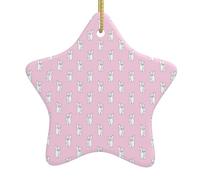 Ornamenti cristiani dell'albero di Natale di stampa rosa dell'orso polare, ornamenti della stella della fattoria, forma di stella di ceramica per la decorazione di festa