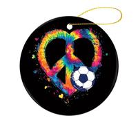 Ornamenti da appendere all'albero di Natale a forma di cuore e palla da calcio, segno della pace, 2 pezzi, 7,2 cm, rotondi su entrambi i lati