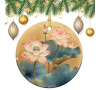 Ornamenti da appendere all'albero di Natale a forma di fiore di loto rosa, 2 pezzi, 7,2 cm, rotondi su entrambi i