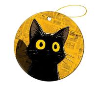 Ornamenti da appendere all'albero di Natale a forma di gatto nero contro un giornale, 2 pezzi, 7,2 cm, rotondi su entrambi i lati