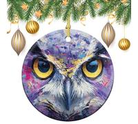 Ornamenti da appendere all'albero di Natale a forma di gufo colorato, astratto, 2 pezzi, 7,2 cm, rotondi su entrambi i