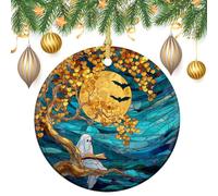 Ornamenti da appendere all'albero di Natale con fantasma bianco dorato che legge l'albero di Natale, 2 pezzi, 7,2 cm, rotondo su entrambi i lati