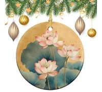 Ornamenti da appendere all'albero di Natale, con fiore di loto rosa, arte tradizionale cinese, 2 pezzi, 7,2 cm, rotondi su entrambi i lati