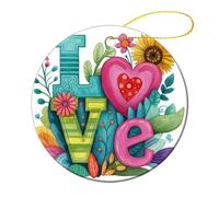 Ornamenti da appendere all'albero di Natale con fiori e parole d'amore ad acquerello, 2 pezzi, 7,2 cm, rotondi su entrambi i lati