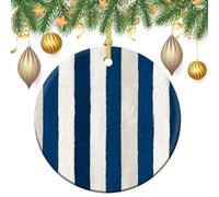 Ornamenti da appendere all'albero di Natale con motivo a righe blu e bianche, 2 pezzi, 7,2 cm, rotondi su entrambi i lati