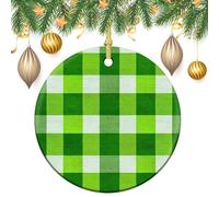 Ornamenti da appendere all'albero di Natale con motivo a scacchi verdi e bianchi, 2 pezzi, 7,2 cm, rotondi su entrambi i lati