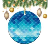 Ornamenti da appendere all'albero di Natale con motivo a squame blu, 2 pezzi, 7,2 cm, rotondi su entrambi i lati