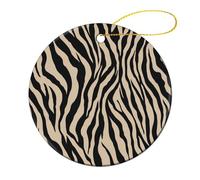 Ornamenti da appendere all'albero di Natale con stampa zebrata nera e beige, 2 pezzi, 7,2 cm, rotonda su entrambi i lati